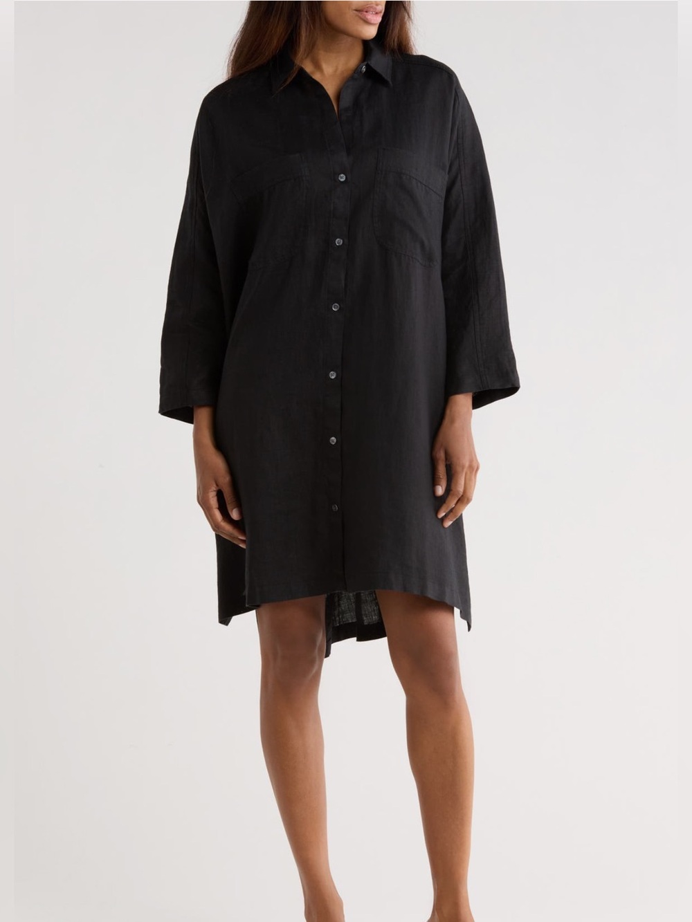 James Perse Long Sleeve Linen Shirtdress in black
